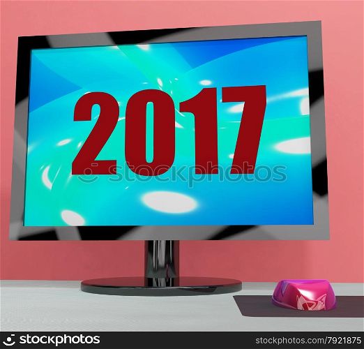 TV Monitor Representing High Definition Television Or HDTV. Two Thousand And Seventeen On Monitor Showing Year 2017