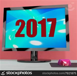 TV Monitor Representing High Definition Television Or HDTV. Two Thousand And Seventeen On Monitor Showing Year 2017