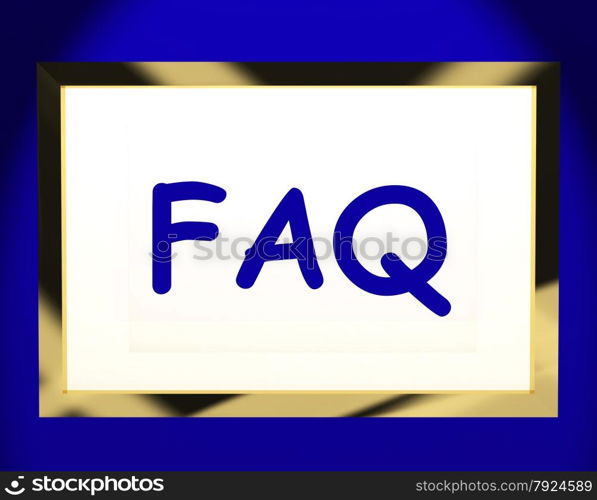 TV Monitor With White Copyspace Or Copy Space. Faq On Screen Showing Assistance Or Frequently Asked Questions Online