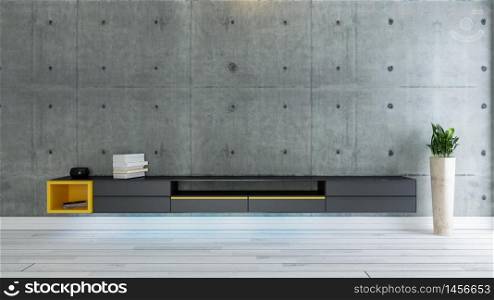 tv room, salon or living room with covered concrete wall plant and black tv stand design