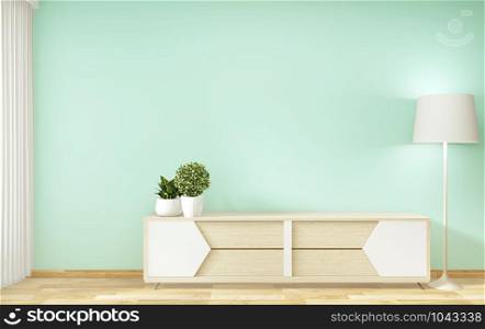 Tv shelf in mint room modern tropical style - empty room interior - minimal design. 3d rendering