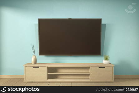 Tv shelf in mint room modern tropical style - empty room interior - minimal design. 3d rendering