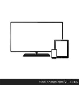 Tv, smartphone, and tablet gadget set illustration isolated on white background.. Tv, smartphone, and tablet gadget set illustration isolated on white background