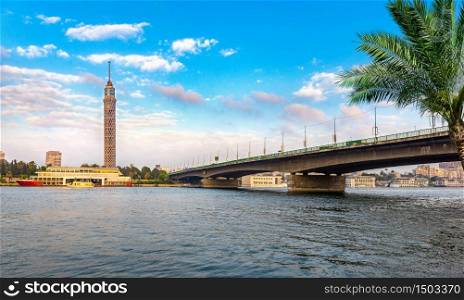 TV Tower and bridge on river Nile in Cairo at sunrise