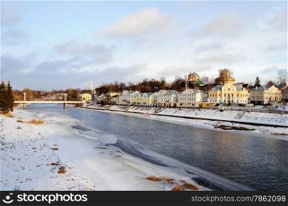 Tveretskaya promenade in the ancient Russian city of Torzhok in winter time