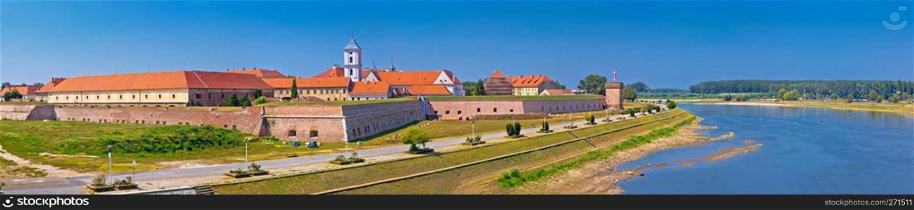 Tvrdja old town walls and Drava river walkway in Osijek panoramic view, Slavonija region of Croatia