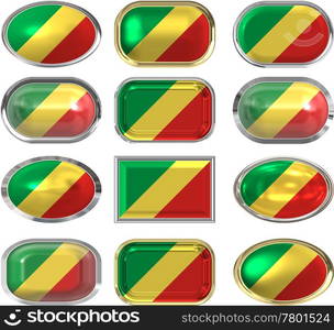 twelve buttons of the Flag of the republic of the Congo. Flag; National; Nation; Country; Cloth; Patriotic; Patriotism; nationalism; background; fabric; material; symbol; illustration; glory; emblem; republic; Congo