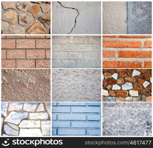 Twelve different types of textures for wall construction.