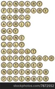 twelve months from January to December in isolated vintage typewriter keys