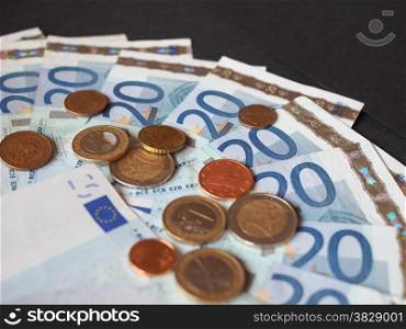 Twenty Euro banknotes and coins currency of Europe