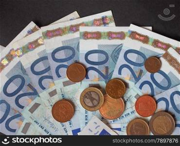 Twenty Euro banknotes and coins currency of Europe