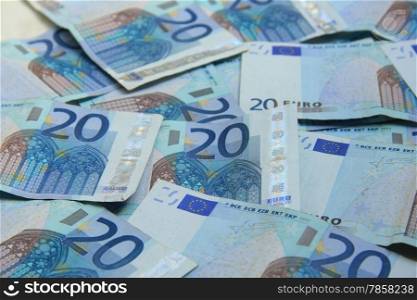 Twenty euro notes, spead over a table