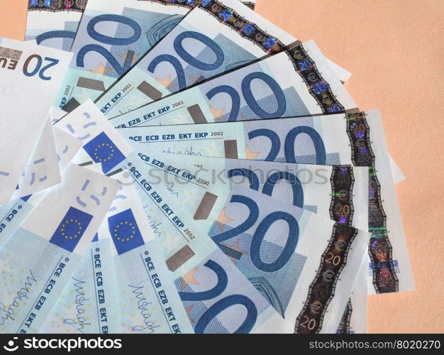 Twenty Euro notes. Twenty Euro banknotes currency of the European Union