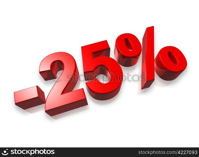 twenty five percent 3D number isolated on white - 25%. 25% twenty five percent