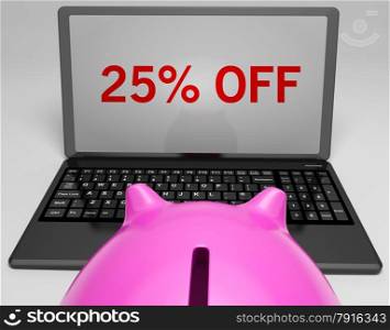 Twenty-Five Percent Off On Notebook Showing Online Discounts And Promotions