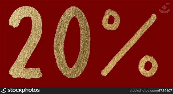 Twenty percent discount shiny digits. 20 and % symbols over red