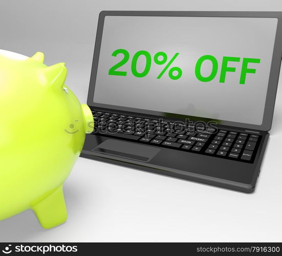 Twenty Percent Off On Notebook Showing Special Offers And Reductions