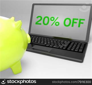 Twenty Percent Off On Notebook Showing Special Offers And Reductions