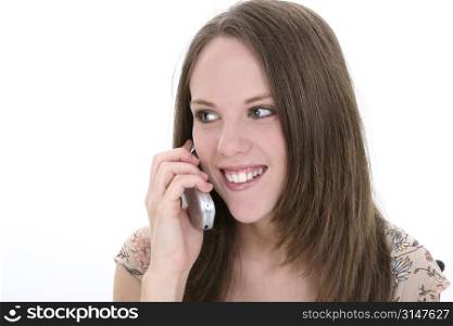 Twenty year old woman smiling with cellphone.
