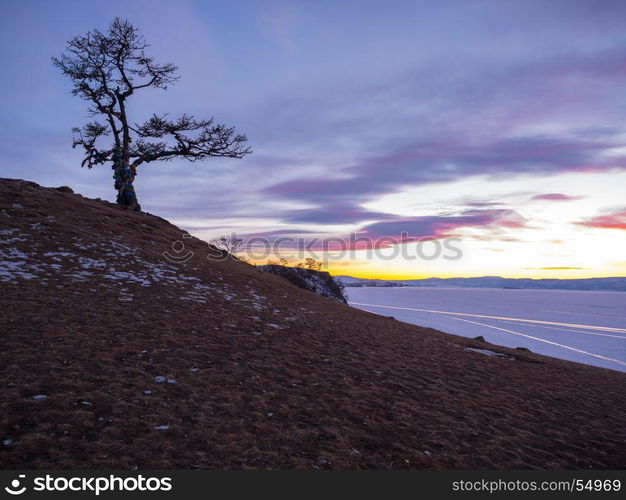 Twilight at the Cape of Shamanka on Olkhon Island in Lake Baikal, Russia