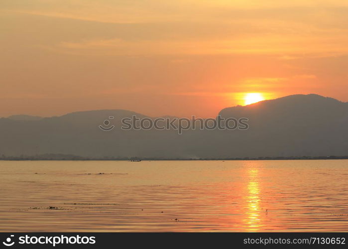 Twilight before sunset on the lake.