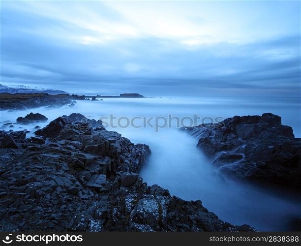 twilight coast in the east fjords in iceland