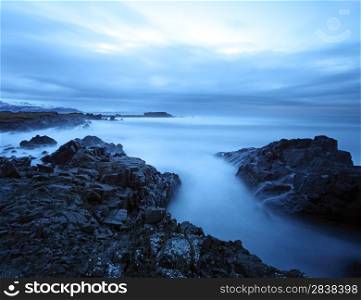 twilight coast in the east fjords in iceland