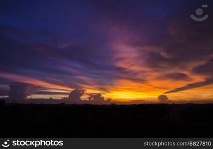 twilight sunset sky and color clouds in city scape