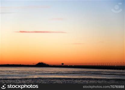 Twilight view at the swedish Oland Bridge in the Baltic Sea