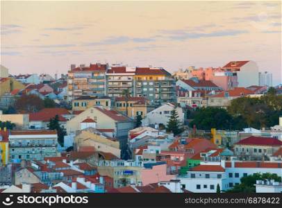 Twilight view of Old Town architecture of Lisbon. Portugal