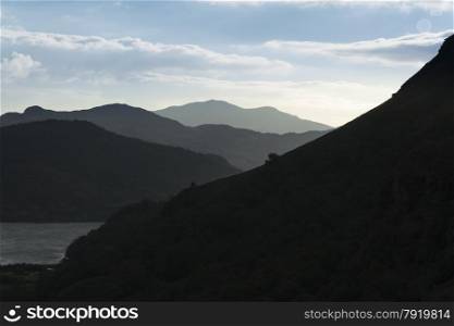 Twilight view of the , Nant Gwynant Pass, Snowdonia National Park, Gwynedd, Wales, United Kingdom
