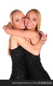 Twin girls embracing