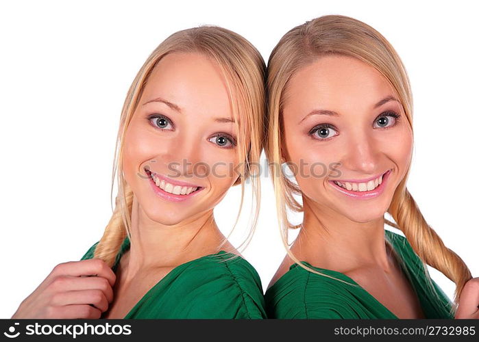 Twin girls smiling close-up