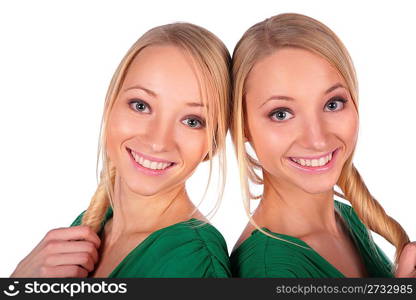 Twin girls smiling close-up