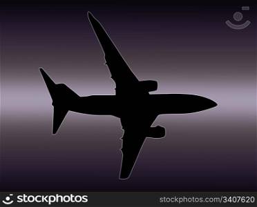 Twin Jet Airplane Isolated Silhouette in Purple Sky