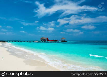 Twin otter red seaplane at Maldives