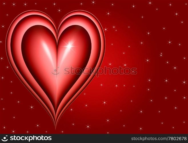 twinkling heart. big red love heart on twinkling red background