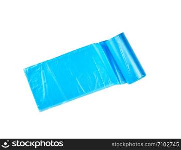 twisted blue plastic bags for bin isolated on white background