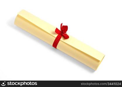 twisted diploma with ribbon isolated on white background