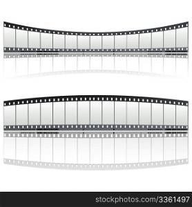 Twisted film strip decoration over white background