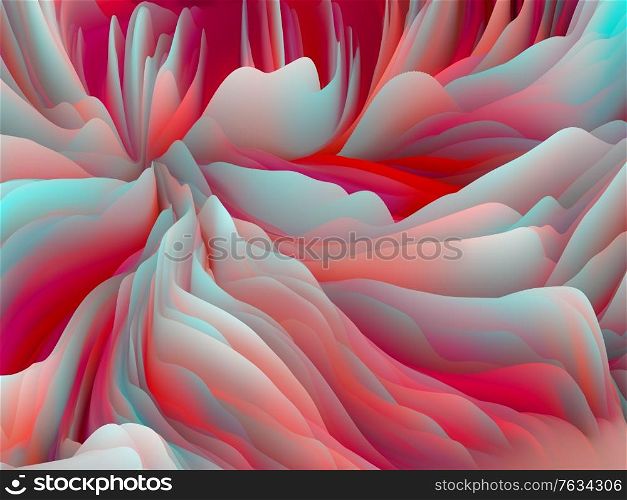 Twisted Geometry. Dimensional Wave series. Design composed of Swirling Color Texture. 3D Rendering of random turbulence as a metaphor for art, creativity and design
