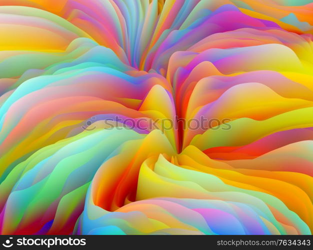 Twisted Geometry. Dimensional Wave series. Design composed of Swirling Color Texture. 3D Rendering of random turbulence as a metaphor for art, creativity and design