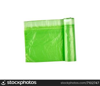 twisted green plastic bags for bin isolated on white background
