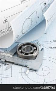 twisted technical drawing and callipers
