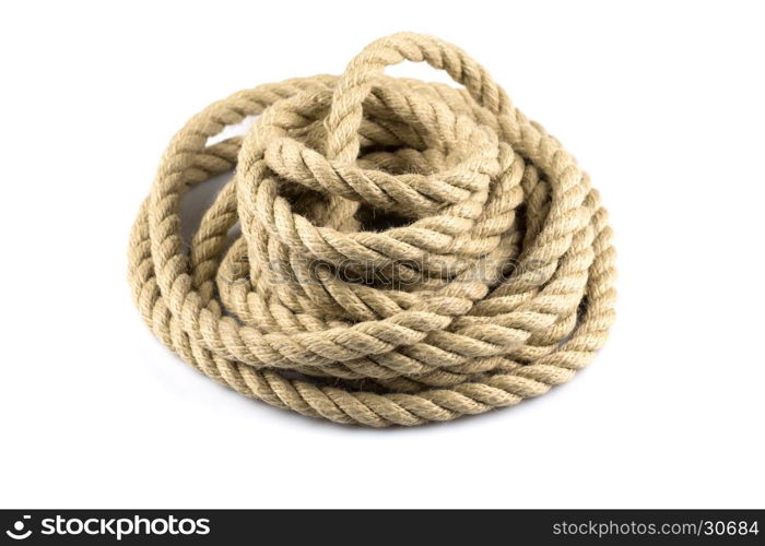 Twisted thick rope isolated on white background