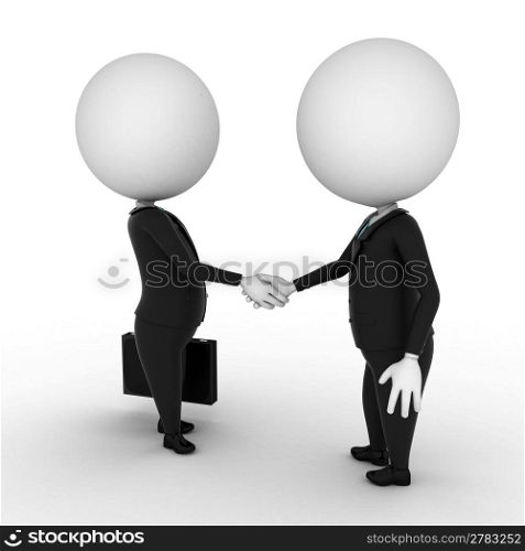 two 3d rendered white characters shaking hands