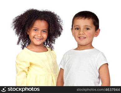 Two adorable children isolated on a white background