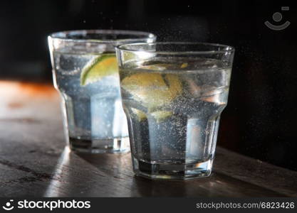 two alcoholic gin and tonic in the bar. Cocktail