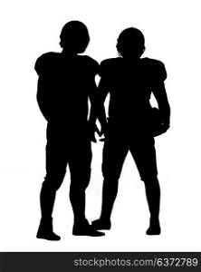 Two American football players standing on the field isolated on white background