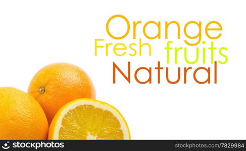 Two and half oranges isolated on white background